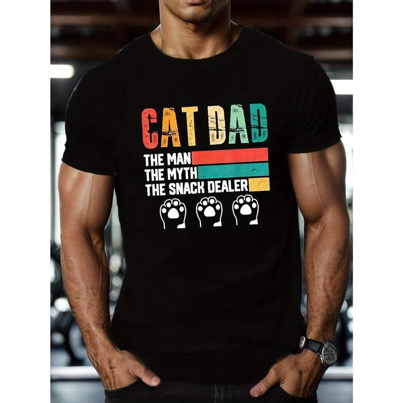 CAT DAD Graphic Tee - Men's Short Sleeve Casual T-Shirt, Crew Neck Summer Outdoor Daily Wear, Breathable Fabric, Comfortable Fit, Vibrant Print Design Made in USA
