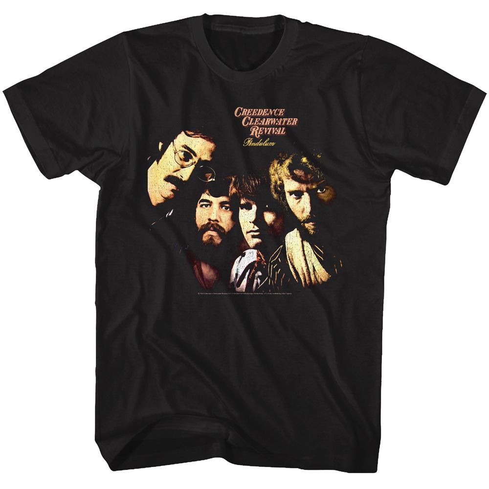 Creedence Clearwater Revival - Pendulum Cover - American Classics - Black Front Print Adult Short Sleeve Solid T-Shirt