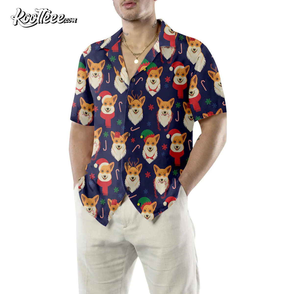 Christmas Corgis Pattern Funny Corgi Dog Hawaiian Shirt