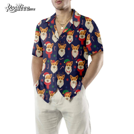Christmas Corgis Pattern Funny Corgi Dog Hawaiian Shirt