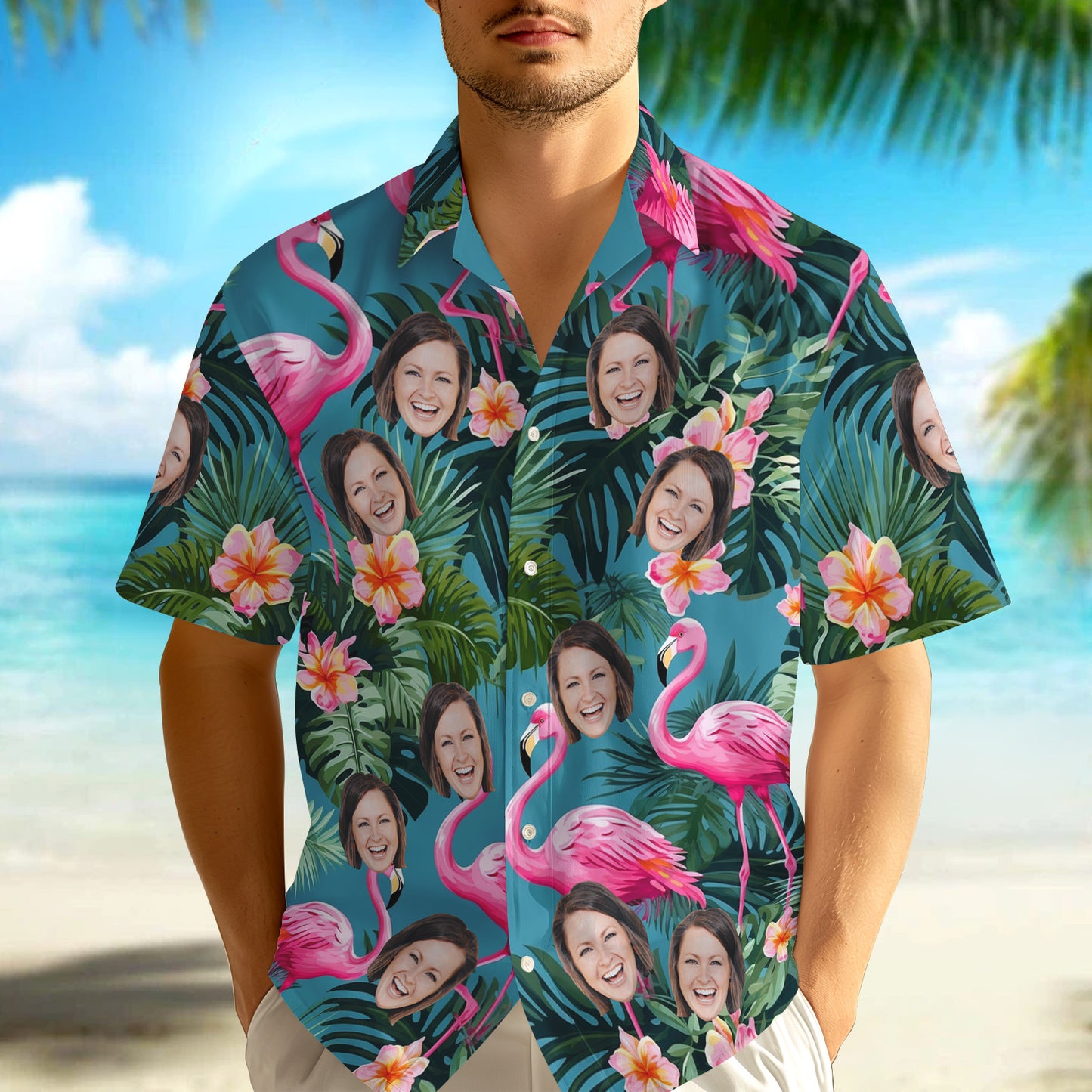 Custom Face Hawaiian Shirt All Over Print Vacation Tropical Pattern Shirt For Men Personalized Hawaiian Shirt With Logo/Text Gift For Lover