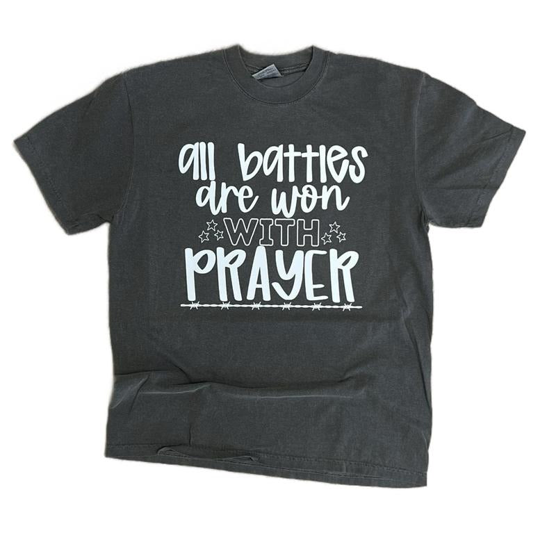 COMFORT COLORS - All Battles Are Won With Prayer on Pepper - Christian TShirt Hoodie, Sweatshirt | InkThreadWorks.com