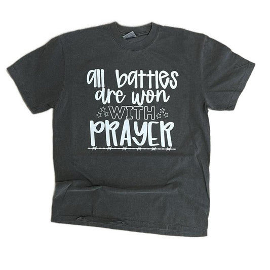COMFORT COLORS - All Battles Are Won With Prayer on Pepper - Christian TShirt Hoodie, Sweatshirt | InkThreadWorks.com