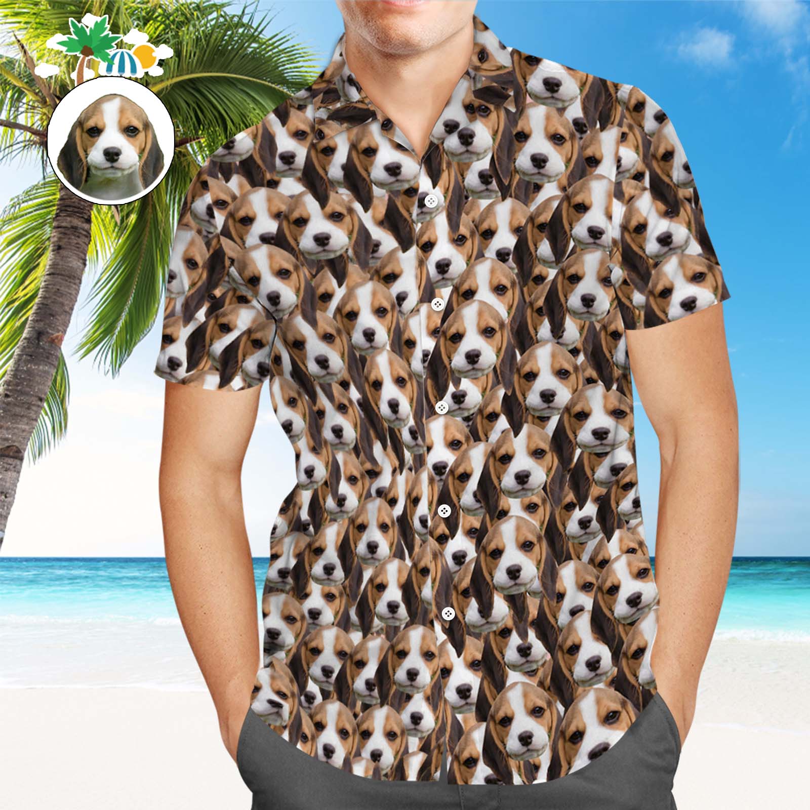 Custom Pet Face Hawaiian Shirt Men's All Over Print Hawaiian Shirt Personalized Hawaiian Shirt