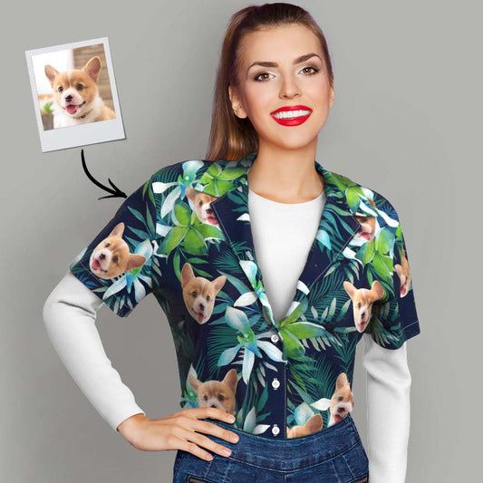 Custom Hawaiian Shirt with Face Custom Dog Face Hawaiian Shirt Leaves Tropical Shirts for Gift