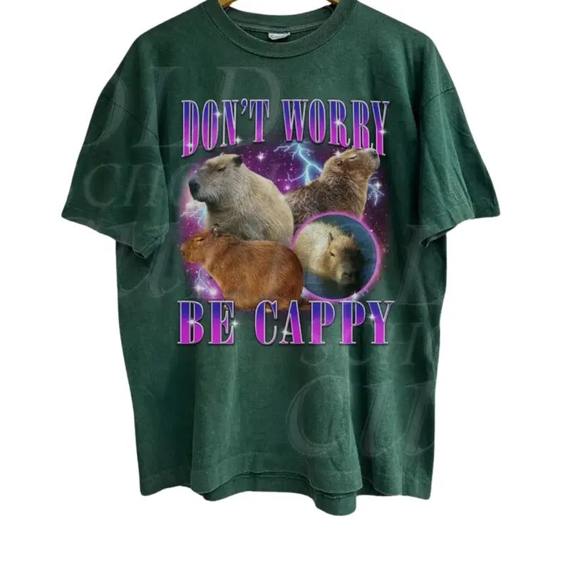 Cabybara Vintage 90s Bootleg Style Graphic T-Shirt, Retro Be Cappy Shirt, Trendy Shirts, Graphic Tee, Distressed Tee, Menswear Top, Womnswear
