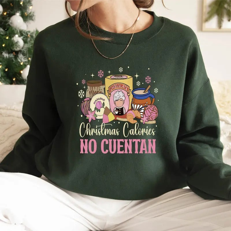 Cafe Abuelita Sweatshirt, Christmas Calories No Cuentan Hoodie, Latina, Pan Dulce Tee, Concha Knit Womenswear Cotton...