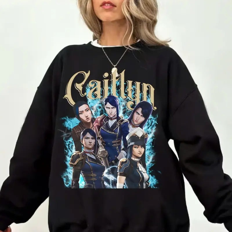 Caitlyn Arcane T-Shirt Unisex Vintage Streetwear League of Legends Shirt Anime Apparel fanmerch lol Merchandise League of Legends Fan gift