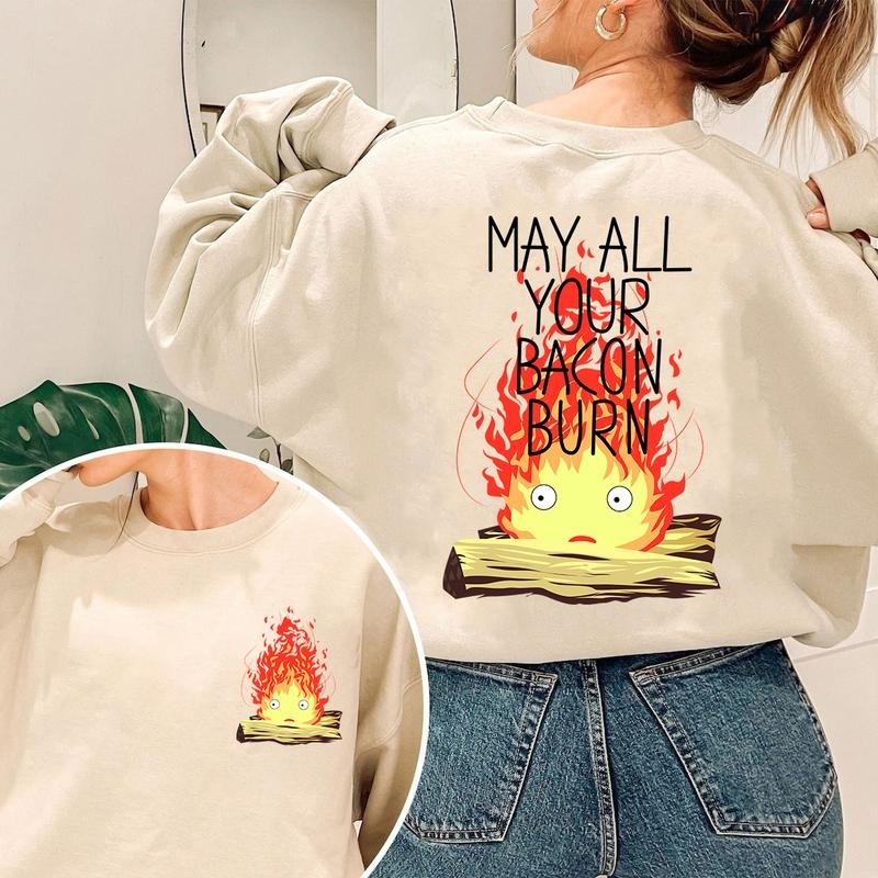Calcifer May All Your Bacon Burn Howl's Moving Castle Sweatshirt T-Shirts, Hoodie | InkThreadWorks.com