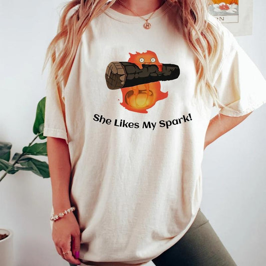 Calcifer She Likes My Spark T-Shirt Hoodie, Sweatshirt | InkThreadWorks.com