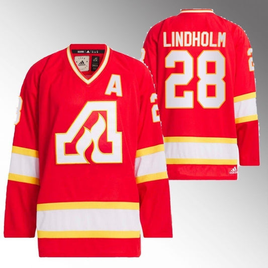 Calgary Flames #28 Elias Lindholm Red Team Classics 1973 Hockey Jersey