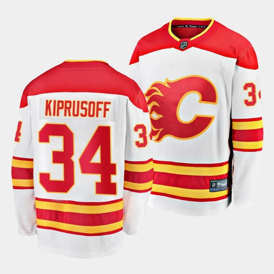 Calgary Flames #34 Miikka Kiprusoff Away White Breakaway Player Jersey