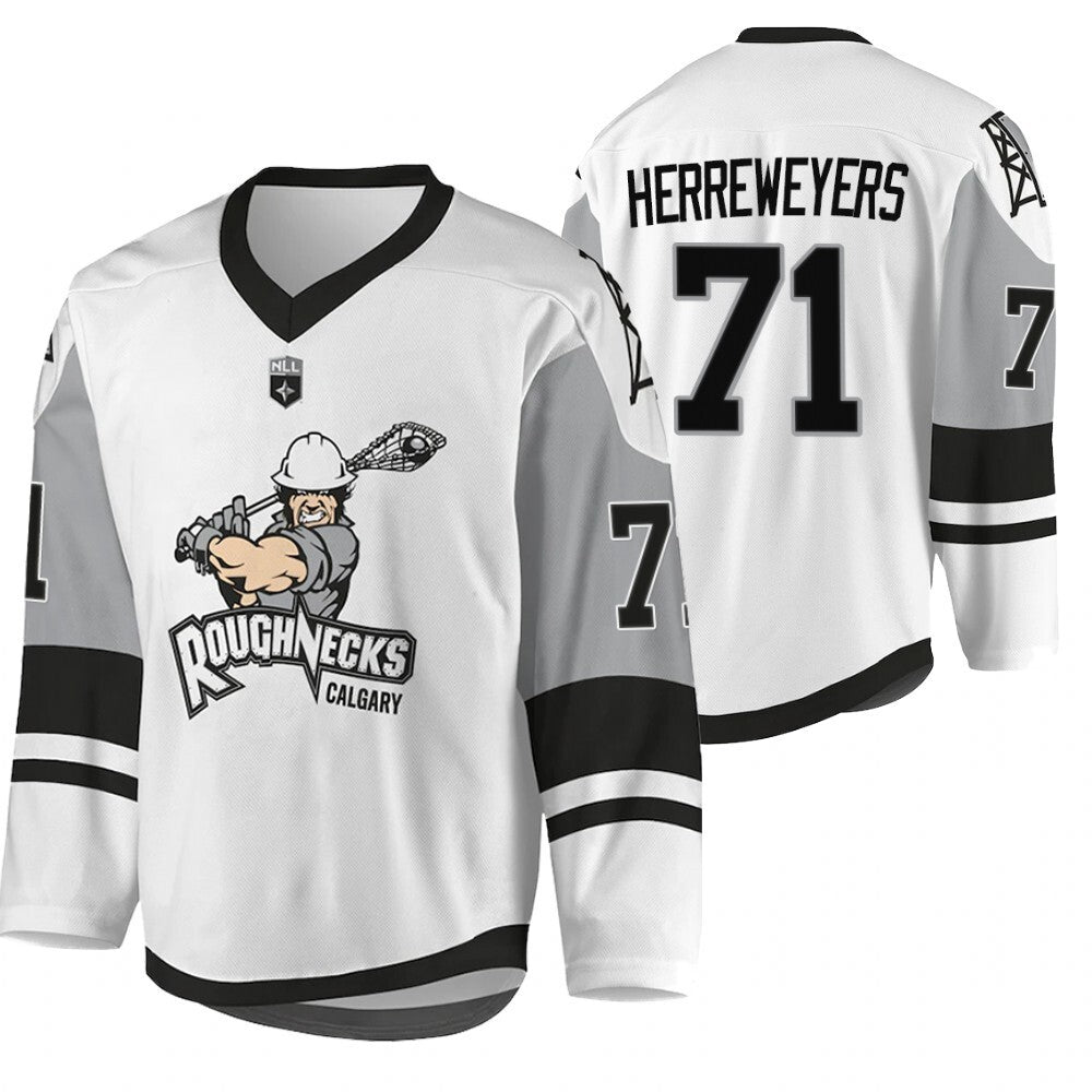 Calgary Roughnecks #71 Zach Herreweyers sublimated-2021-22-white-jersey