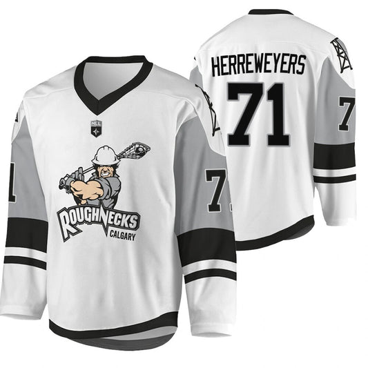 Calgary Roughnecks #71 Zach Herreweyers sublimated-2021-22-white-jersey