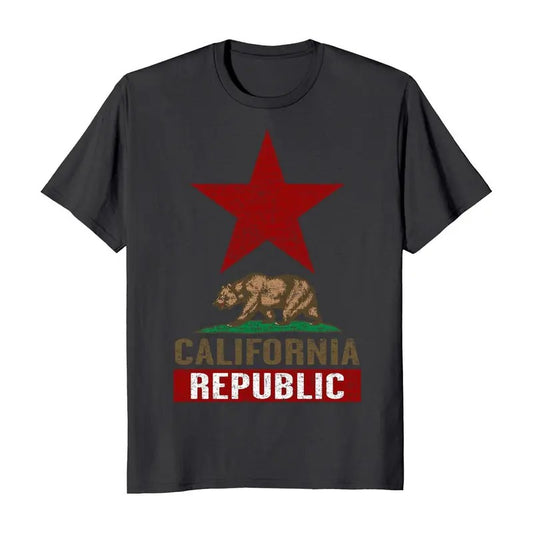 California Republic Flag Large Star Men's T-Shirt Casual Crewneck Hoodie, Sweatshirt | InkThreadWorks.com