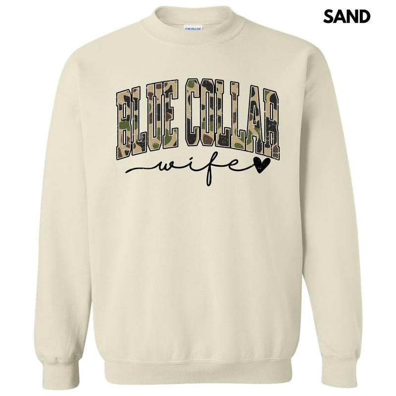 Camo Blue Collar Wife Sweatshirt 'NLB' T-Shirts, Hoodie | InkThreadWorks.com