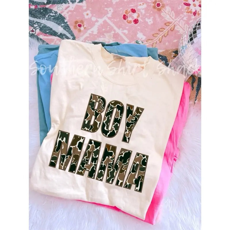 Camo Boy Mama T shirt  | Ivory comfort colors t shirt Hoodie, Sweatshirt | InkThreadWorks.com