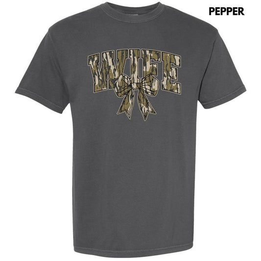 Camo Wife Coquette Comfort Colors T-Shirt 'NLB' Hoodie, Sweatshirt | InkThreadWorks.com