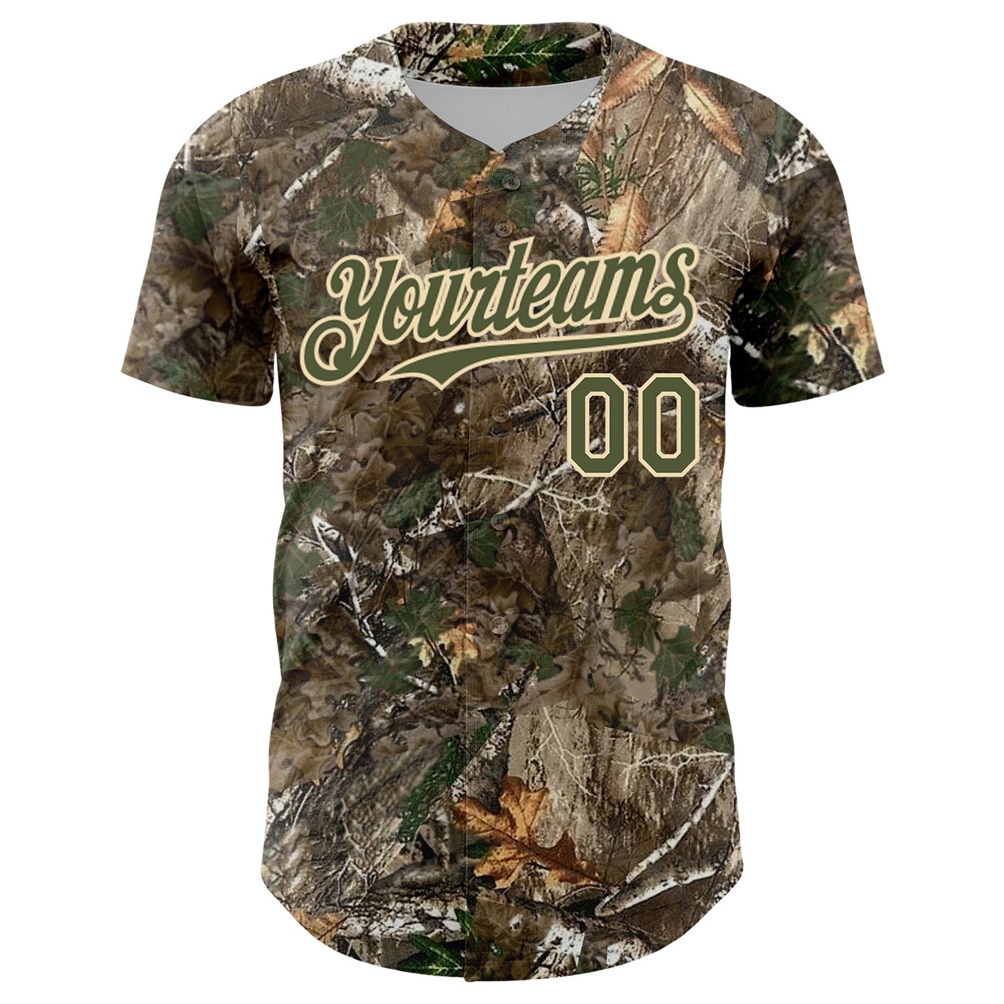 Custom Camo Olive-Cream Woodland Forest Camouflage Authentic Salute To Service Baseball Jersey