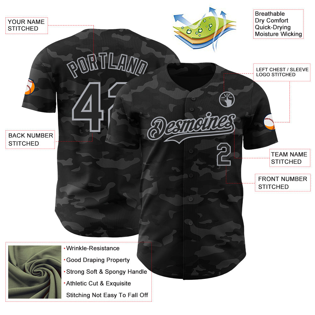 Custom Camo Black-Gray Dark Camouflage Tactical Style Authentic Salute To Service Baseball Jersey