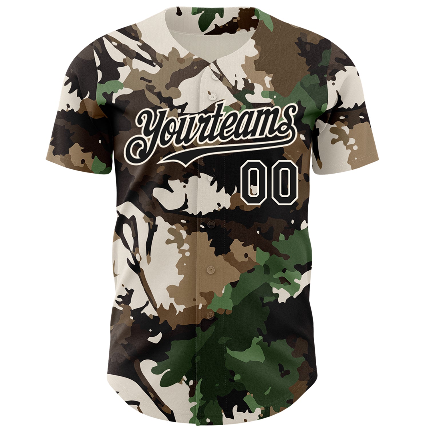 Custom Camo Black-Cream Woodland Forest Tactical Camouflage Outdoor Leaf Authentic Baseball Jersey