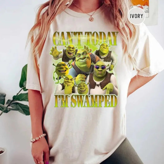 Can't Today I'm Swamped  T-Shirt, Shrek Funny Trending T-Shirt, Fiona and Shrek T-Shirt, Funny Shrek Tee, Shrek Face Meme T-Shirt, Gifts graphic