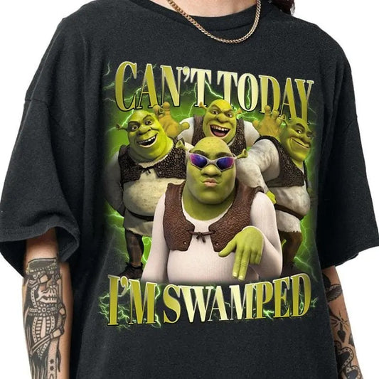 Can't Today I'm Swamped Shirt, Shrek Funny Trending Shirt, Fiona and Shrek Tshirt, Funny Shrek Trending Tee Cotton Menswear Top