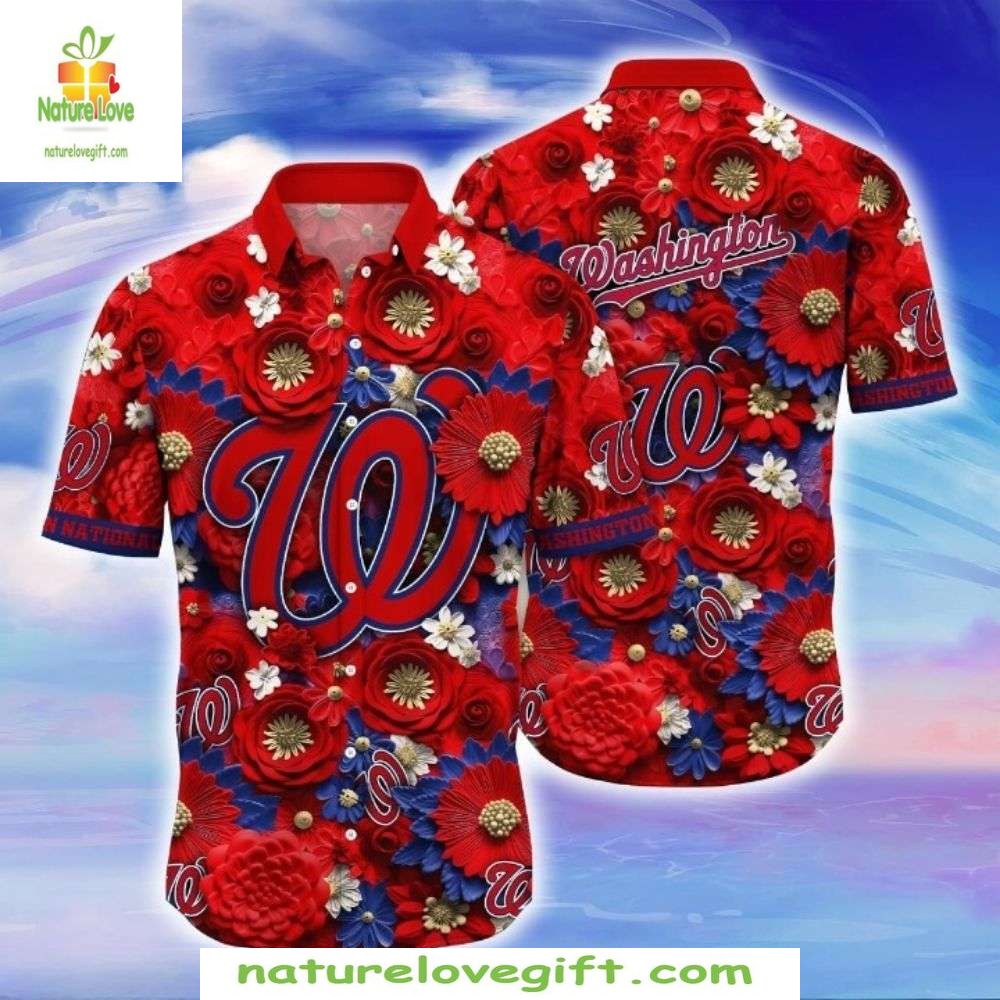 Washington Nationals Hawaiian Shirt Vivid Floral MLB Baseball Apparel LD04YH44