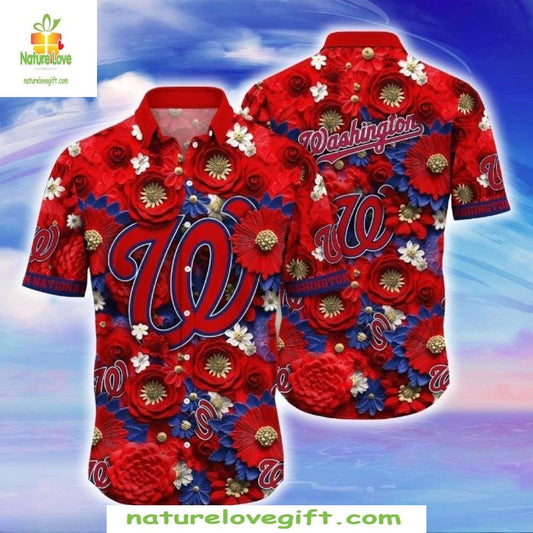Washington Nationals Hawaiian Shirt Vivid Floral MLB Baseball Apparel LD04YH44