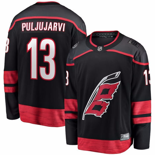 Carolina Hurricanes #13 Jesse Puljujarvi Branded Home Breakaway Jersey - Black