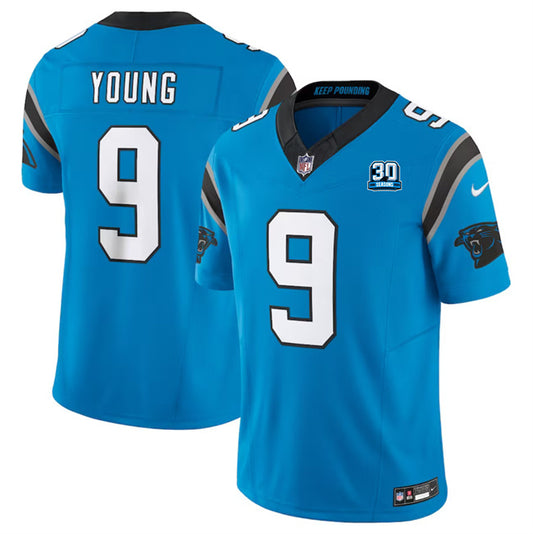 Carolina Panthers #9 Bryce Young Blue 2024 30th Anniversary Patch F.U.S.E. Vapor
