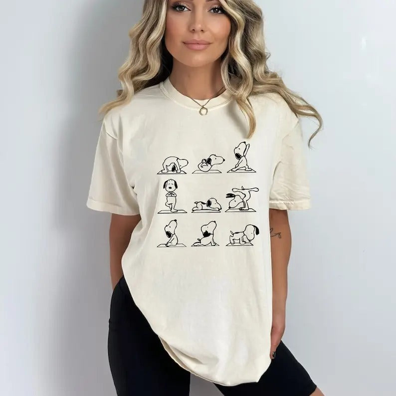 Cartoon Dog T-Shirt, Beagle Buddy Top, Yoga Dog Poses Shirt, Zen Dog Tee,Yoga Lover Gift,Animal Yoga Tee,Playful Pup Tee...