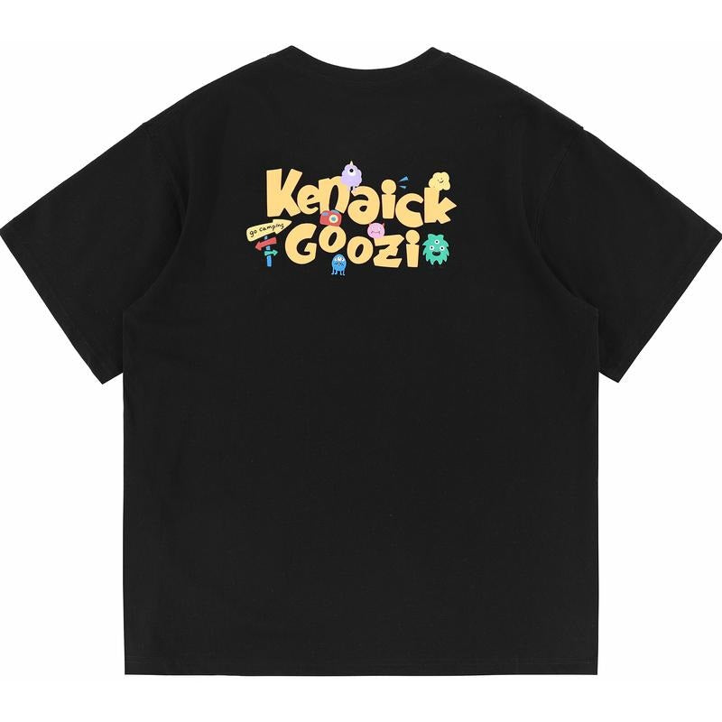 Cartoon Letter Back Printed Loose Top Cotton Skin Feeling Casual Simple Short Sleeve T-shirt Men and Women Same Style...