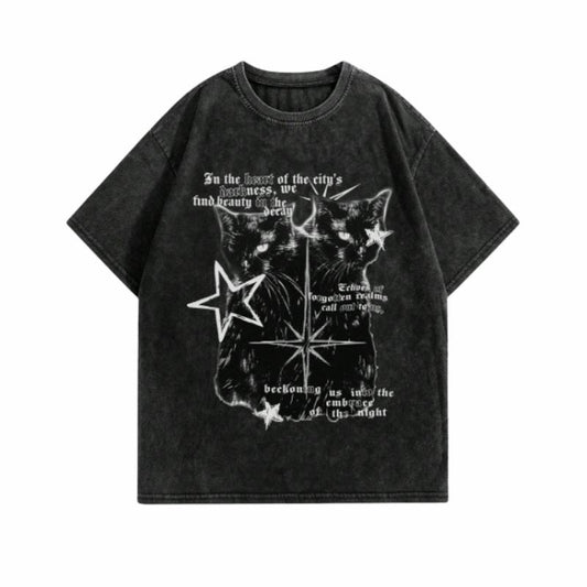 Cat Black Strar Y2k Shirt - Vintage Distressed Spider Slogan Graphic Tee, Y2k Shirt, Cat Shirt, Star, Gift For Men & Women, Streetwear Tshirt