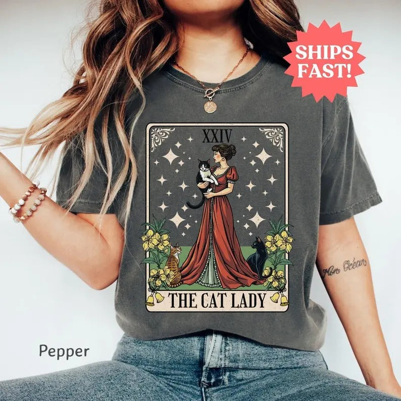 Cat Lady Tarot Card Shirt, Cat Lover Mom Shirt, Gift For Cat Lovers, Funny Cat Shirt Gift For Cat Lovers, Tarot Lover...