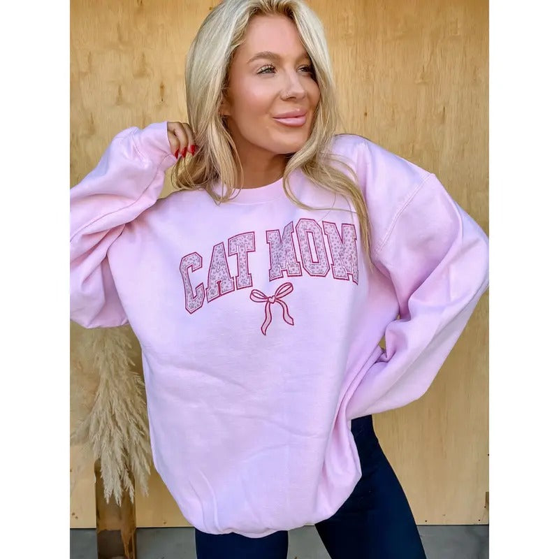 Cat Mom Bow Graphic Top