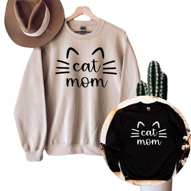 Cat Mom Sweatshirt, Cat Mama Sweatshirt for Women T-Shirts, Hoodie | InkThreadWorks.com