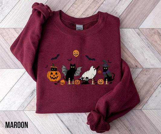 Cat halloween sweatshirt, ghost cat shirt, Halloween Sweater, Halloween Cat Shirt, Cat Lover Shirt, Black Cat Shirt,...