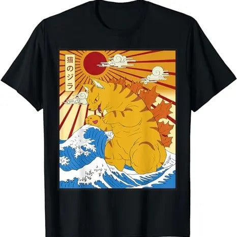 Catzilla Vintage Funny Cute Cat Art Japanese Sunset Shirt, Funny Shirt, Cat Japanese Art Shirt, Anime lover, kitty, kitten lovers, fur parents, pet owners Shirt, Cat lover Hoodie, Sweater and T-shirt
