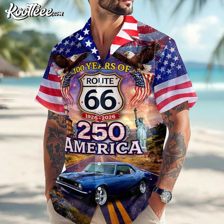 Celebrate 100 Years Of Road Route 66 Custom Car Photo Hawaiian Shirt