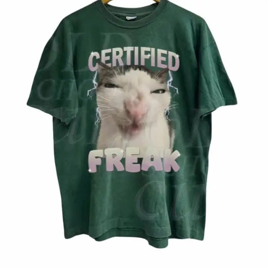 Certified Freak Cat Meme Graphic T-Shirt, Comfort Colors Shirt, Vintage Funny Cat Expression Graphic Tee, Cute Kitty Meme Unisex Retro Top