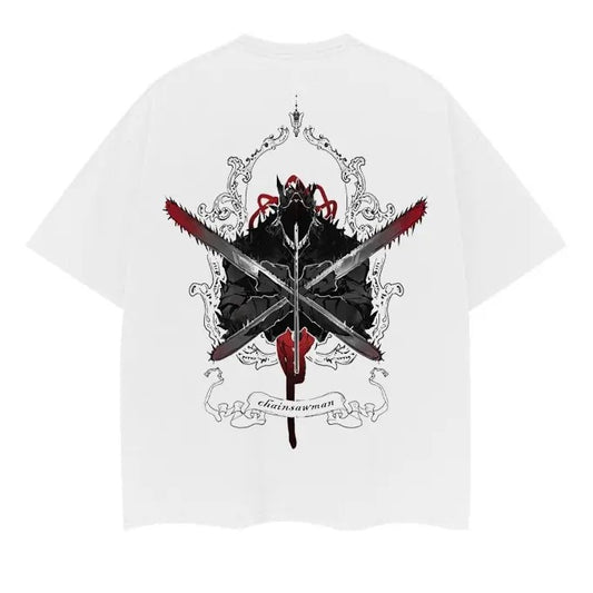 Chainsaw Man "Devil Form" Heavyweight Vintage Tee 100% Cotton OVERSIZED Anime T-shirt Menswear Top Casual Streetwear White Crewneck Tshirt Tropical