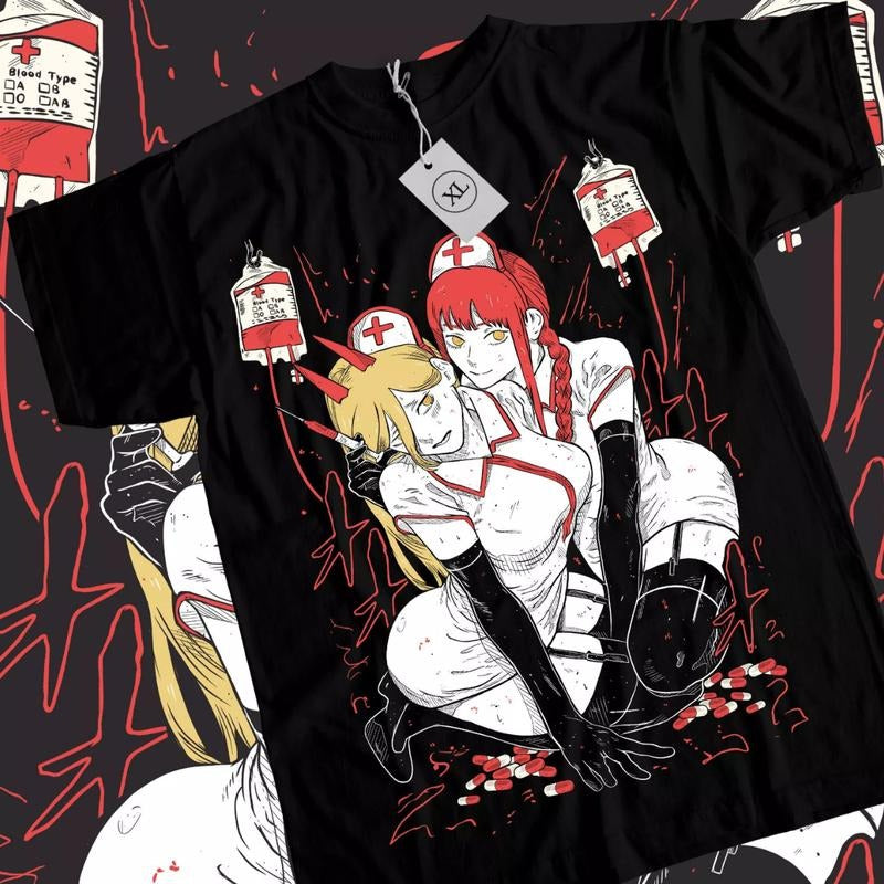 Chainsaw Man Anime T-Shirt & Sweatshirt, Makima And Power Nurse Cosplay Graphic Tee, Anime Manga Lover Gifts