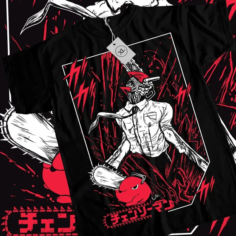 Chainsaw Man T-Shirt Chainsaw Man Anime CSM Denji Power Black Shirt All Sizestyle{n002}2