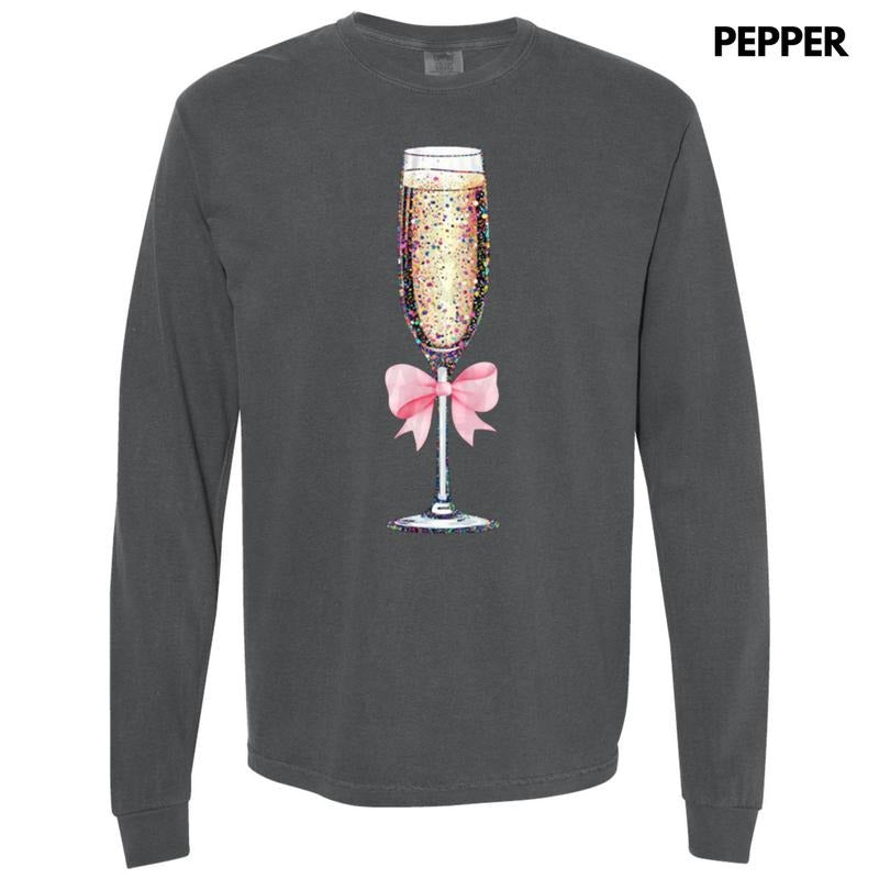 Champagne Coquette Long Sleeve Comfort Colors T-Shirt Hoodie, Sweatshirt | InkThreadWorks.com