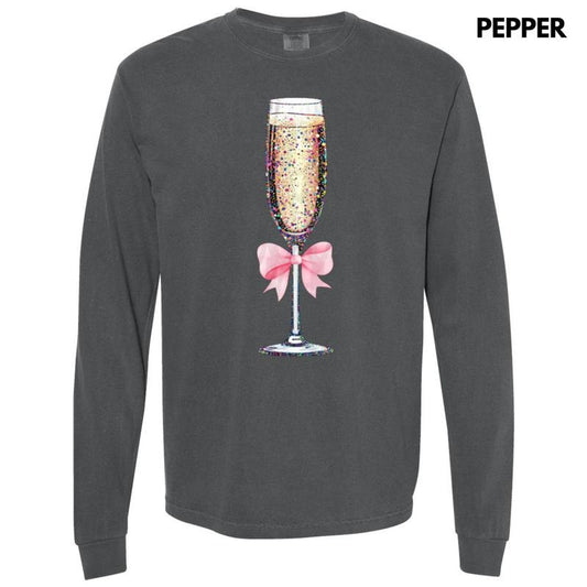 Champagne Coquette Long Sleeve Comfort Colors T-Shirt Hoodie, Sweatshirt | InkThreadWorks.com