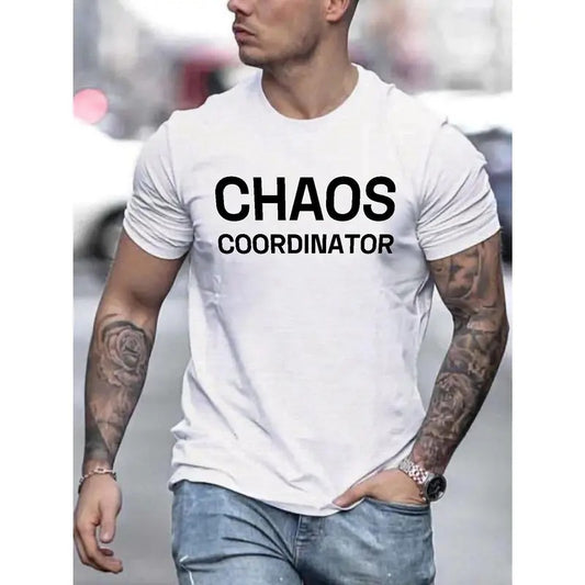 Chaos Coordinator Print, Men's Trendy Comfy T-shirt, Casual Stretchy Breathable Short Sleeve Tee For Summer Made in USA...