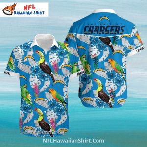 Chargers Parrot And Tropical Leaves Hawaiian Shirt