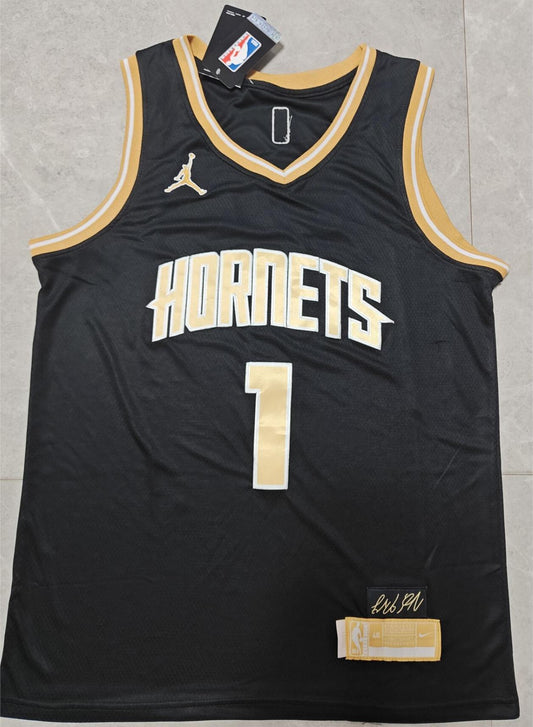 Charlotte Hornets #1 Ball 2425 jersey blackgold Style 2