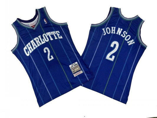Charlotte Hornets #2 Larry Johnson Hornets 2 # Purple 84-85 Season Mitchell Retro Jersey -- Larry Style 2